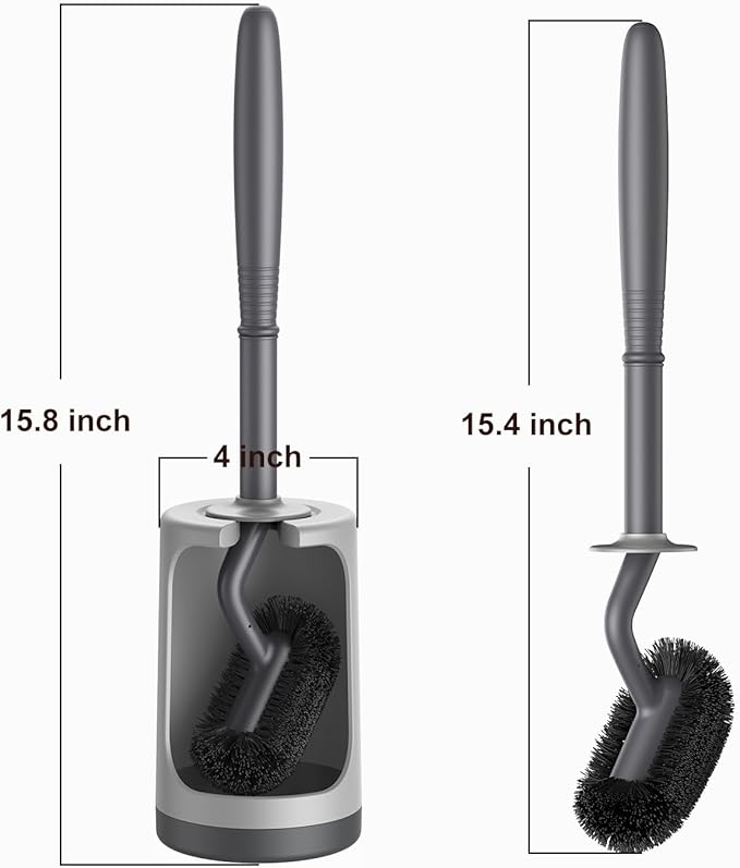 HAMITOR Toilet Bowl Brush Holder Set: Curved Design with Holder for Deep Cleaning Under Rim - Compact Hidden Scrubber for Small Space - Modern RV Bathroom Accessories - Gray
