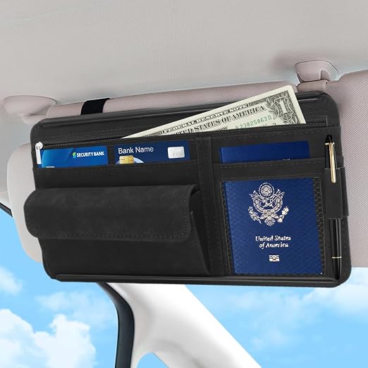 Sun Visor Organizer, Multi-Pocket Auto Visor Organizer for Car, SUV and Truck, Card Holder Glasses Holder for Car Interi