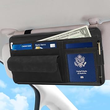 Sun Visor Organizer, Multi-Pocket Auto Visor Organizer for Car, SUV and Truck, Card Holder Glasses Holder for Car Interi