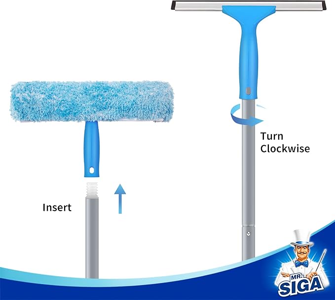 MR.SIGA 54.3 inch Long Extension Pole, Adjustable 4 Pieces Aluminum Pole for Window Squeegee