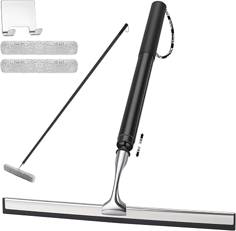 Metal Shower Squeegee with 17'' - 60'' Extension Pole for Window,Glass Door