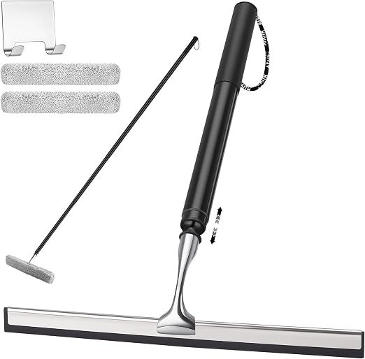 Metal Shower Squeegee with 17'' - 60'' Extension Pole for Window,Glass Door