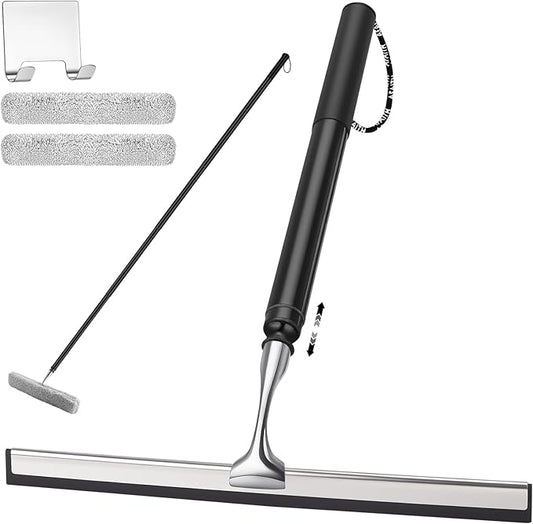 17'' - 60'' Metal Squeegee with Extension Pole for Window,Glass Door,Mirror, 12'' Wide Telescopic Shower Squeegee Cleaner with Long Handle (60'' Telescopic Pole Squeegee)