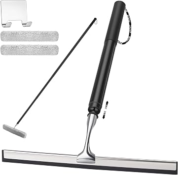 Metal Shower Squeegee with 17'' - 60'' Extension Pole for Window,Glass Door