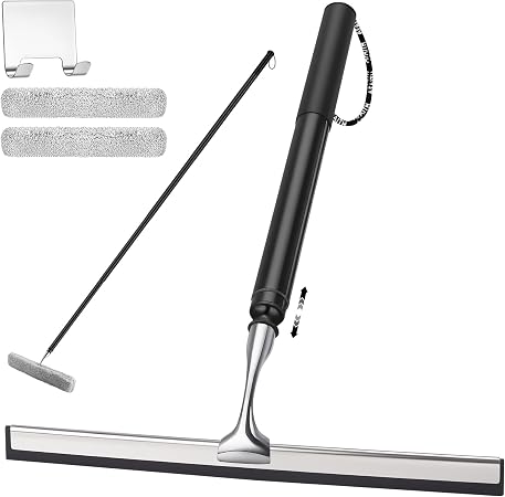 Metal Shower Squeegee with 17'' - 60'' Extension Pole for Window,Glass Door