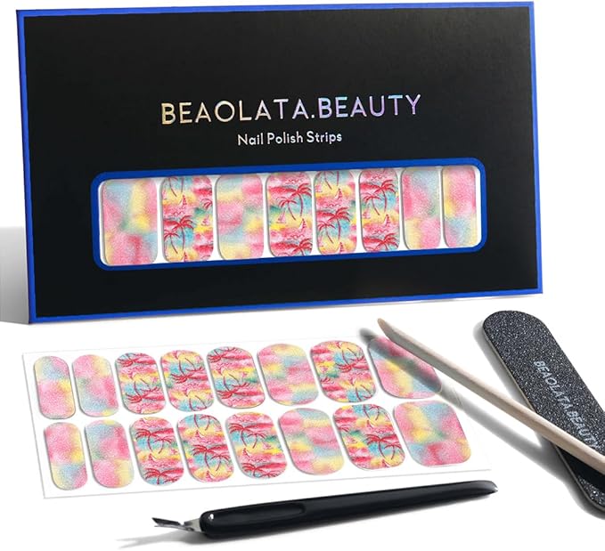 Nail Polish Strips, 32PCS Salon Quality Wraps, Long Lasting Gel Nail Stickers for Women Easy Apply& Remove (Pink Paradise)
