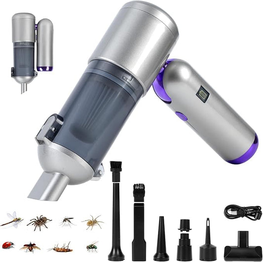 Bug Vacuum Catcher, Handheld Car Vacuum Portable Cordless, 17KPa High Power Suction, Air Duster & Inflator with Multi-Nozzles for Spider, Tent, Travel, Garden, 180° Foldable AeroVac Car Vacuum V15 Pro