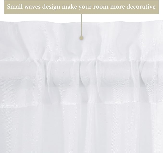 MIULEE Set of 2 French Door Short Sheer Curtains Light Filtering Window Treatment Curtain for Glass Door with Tieback 2 Panels, 54 W x 20 L, White