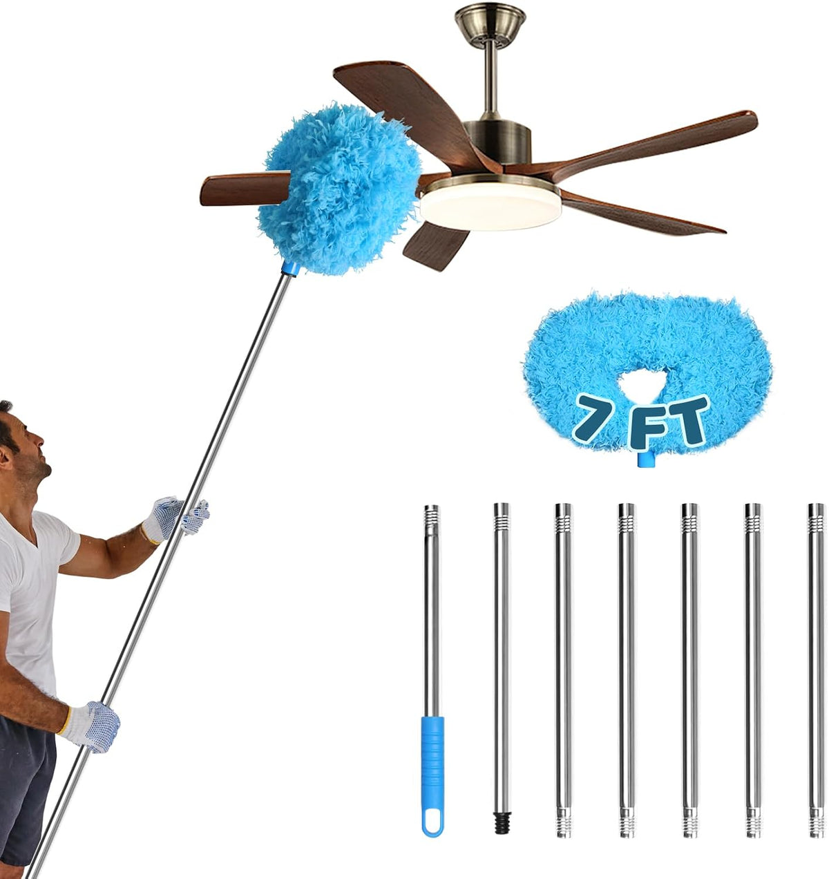 Ceiling Fan Cleaner Duster, Adjustable Microfiber Duster, Blue