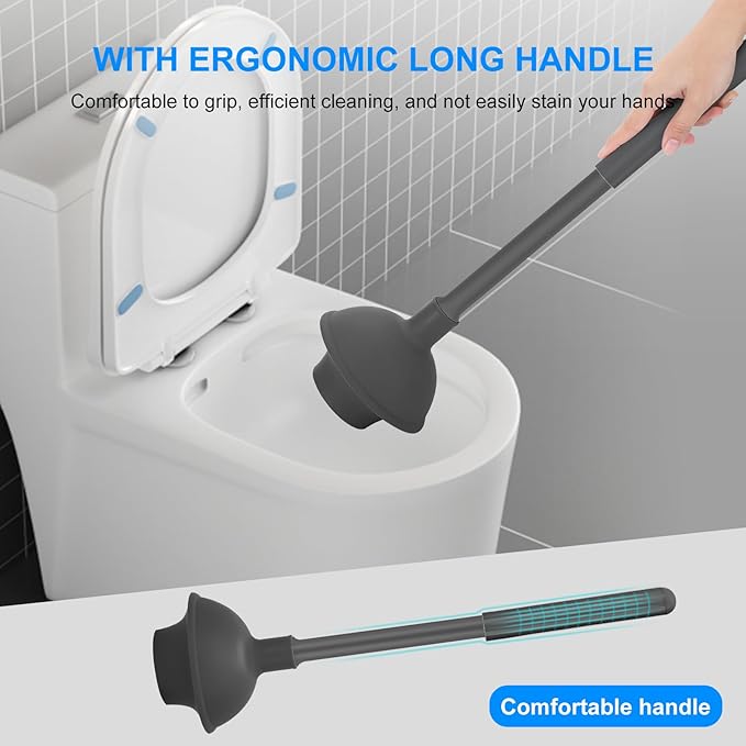 SetSail Toilet Brush and Plunger Set, 2 Packs Toilet Plungers for Bathroom Heavy Duty Toilet Bowl Brush and Holder Hidden Toilet Plunger and Brush Set for Deeply Cleaning - Gray