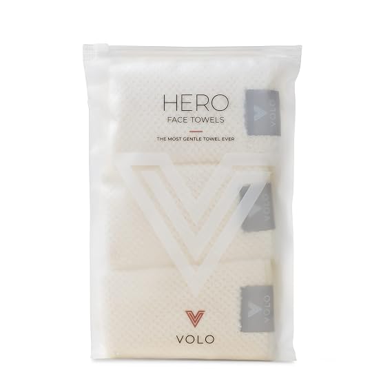 VOLO Hero Salt White Face Towel | Reusable Facial Wash Cloths | Makeup Remover & Post Shower Washcloths | Ultra Soft, Ab