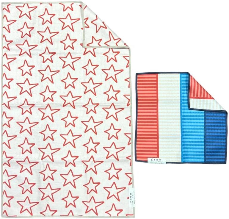 Microfiber Hand Towel & Washcloth Set, Double-Sided Waffle Weave Set of Two