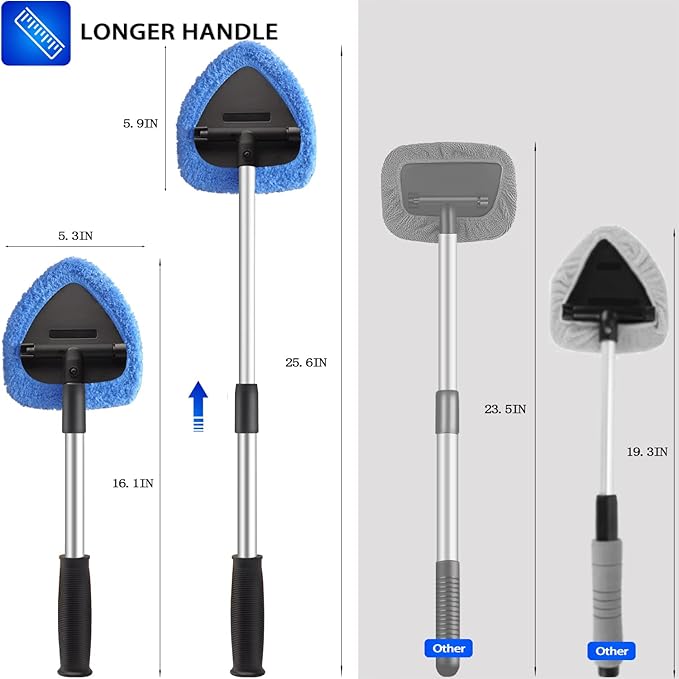Upgraded Longer Extendable Windshield Cleaning Tool, Strong Absorbent Car Window Cleaner with 5 pcs Washable Pads and 2 pcs Spray Bottles, Multifunctional Use Windshield Cleaner Tool Kit (Blue)