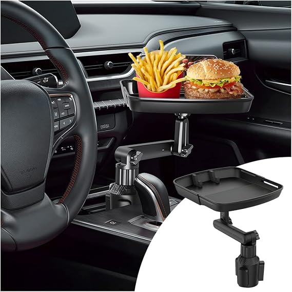Car Cup Holder Tray Table, Cup Table Holder for Car Drink Holders Tray, 360º Adjustable with Rotating Arm Phone Slot, No