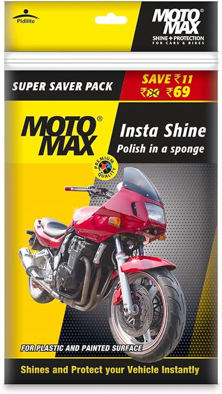 Pidilite Plastic Motomax Instashine Sponge 4 in 1 Zipper Pouch for Paint & Exterior Care, Instantly Cleans & Shines Bike