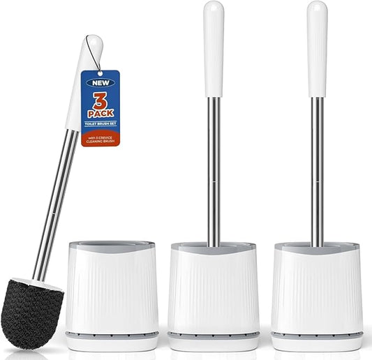 TRENTI Toilet Brush, Toilet Brush and Holder Set, Bristles Toilet Bowl Brush Head with Ventilated Holder, Wall Mounted Compact Toilet Brush Set for Bathroom Deep Cleaning (3, White)