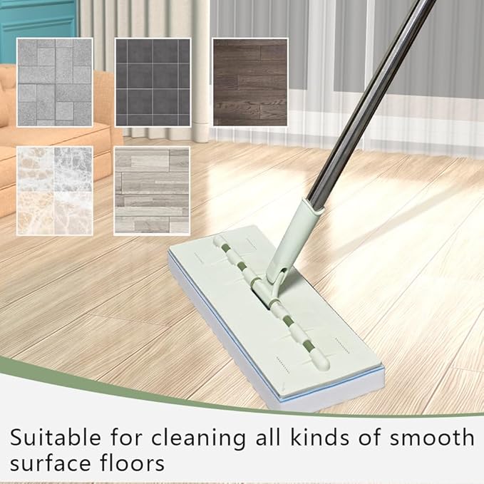 Magic Sponge Eraser Mop, 60" Adjustable Mop Handle with Flexible 13" Flat Head with Microfiber Pad and Magic Sponge Eraser Pads