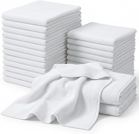 CARTMAN 14x14 Inch 30 Pack 280GSM Microfiber Cleaning Cloths, White