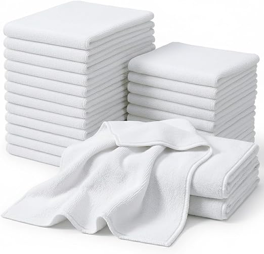 CARTMAN 14x14 Inch 30 Pack 280GSM Microfiber Cleaning Cloths, White