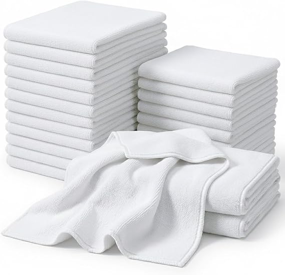 CARTMAN 14x14 Inch 30 Pack 280GSM Microfiber Cleaning Cloths, White