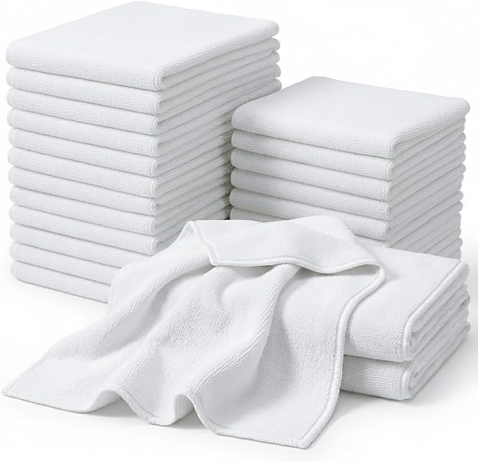 CARTMAN 14x14 Inch 30 Pack 280GSM Microfiber Cleaning Cloths, White