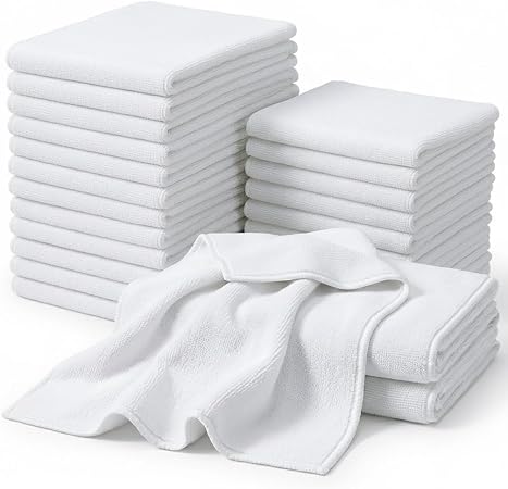 CARTMAN 14x14 Inch 30 Pack 280GSM Microfiber Cleaning Cloths, White