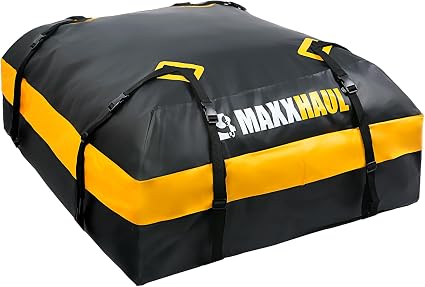 MaxxHaul Rooftop Cargo Bag 15 Cu Ft - Waterproof Universal Car Roof Carrier with Luggage Lock - No Rack Needed - Anti-Sl