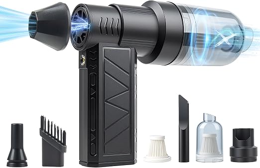 4-in-1 Compressed Air Duster with Light, Handheld Car Vacuum/Air Blower/Pump/Inflate 130000RPM Adjustable Electric Vacuum Cleaner for Computer Keyboard Car Home(Black) - Cleanova