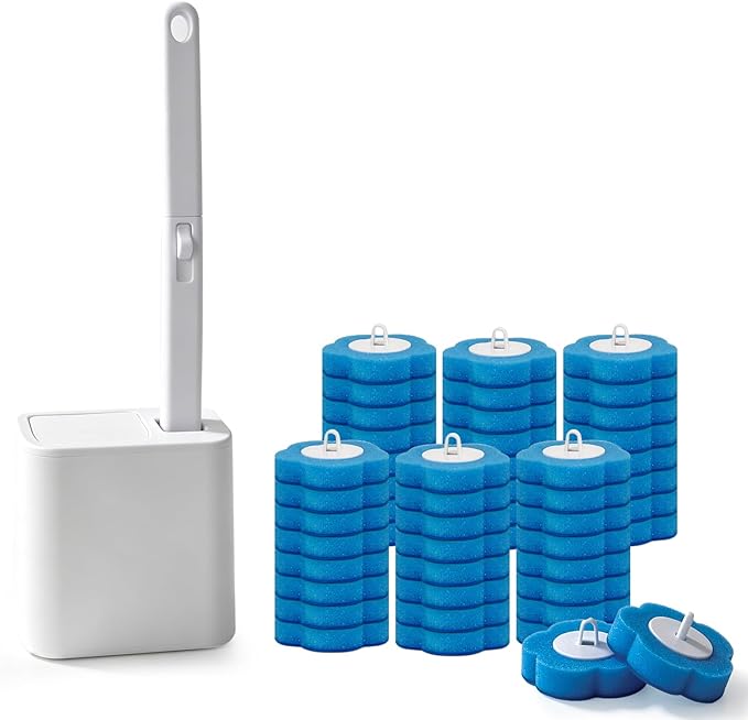 Disposable Toilet Brush with 48 Refills, ,Toilet Bowl Cleaner,Toilet Cleaning Supplies,Toilet Bowl Brush,automatic lid-opening and closing toilet brush with Holder for Bathroom Deep Cleaning & Hygiene