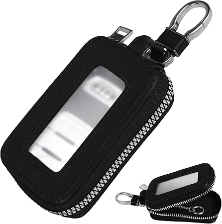 Car Key Case, Leather Zipper Car Key Fob Holder Bag, Vehicle Smart Keys Protector, Universal Keychain Accessories (Black