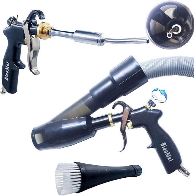 Car Interior Detailing Air Blow Gun &vacunm Gun,Cleaning Gun Quickly Blasts Dirt and Dust from Surface Works with Air Compressor(Upgrade Aluminium Rotate Tube) 2IN1