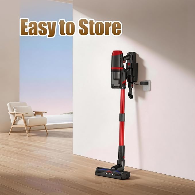 Cordless Vacuum Cleaner, 200W 45Mins Lightweight Stick Vacuum Cleaners for Home, Anti-Tangle Brush & LED Touch Screen, 1L Dust Cup, Wall Mount Dock, Bright Light for Hardwood, Pet Hair, Carpet, Office