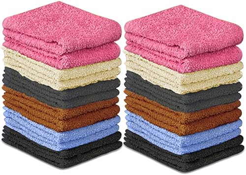 QUBA LINEN 100% Cotton Washcloth Set 24 Packs – Soft, Absorbent Face Towels for Bathroom & Gym Use – Reusable, Durable &