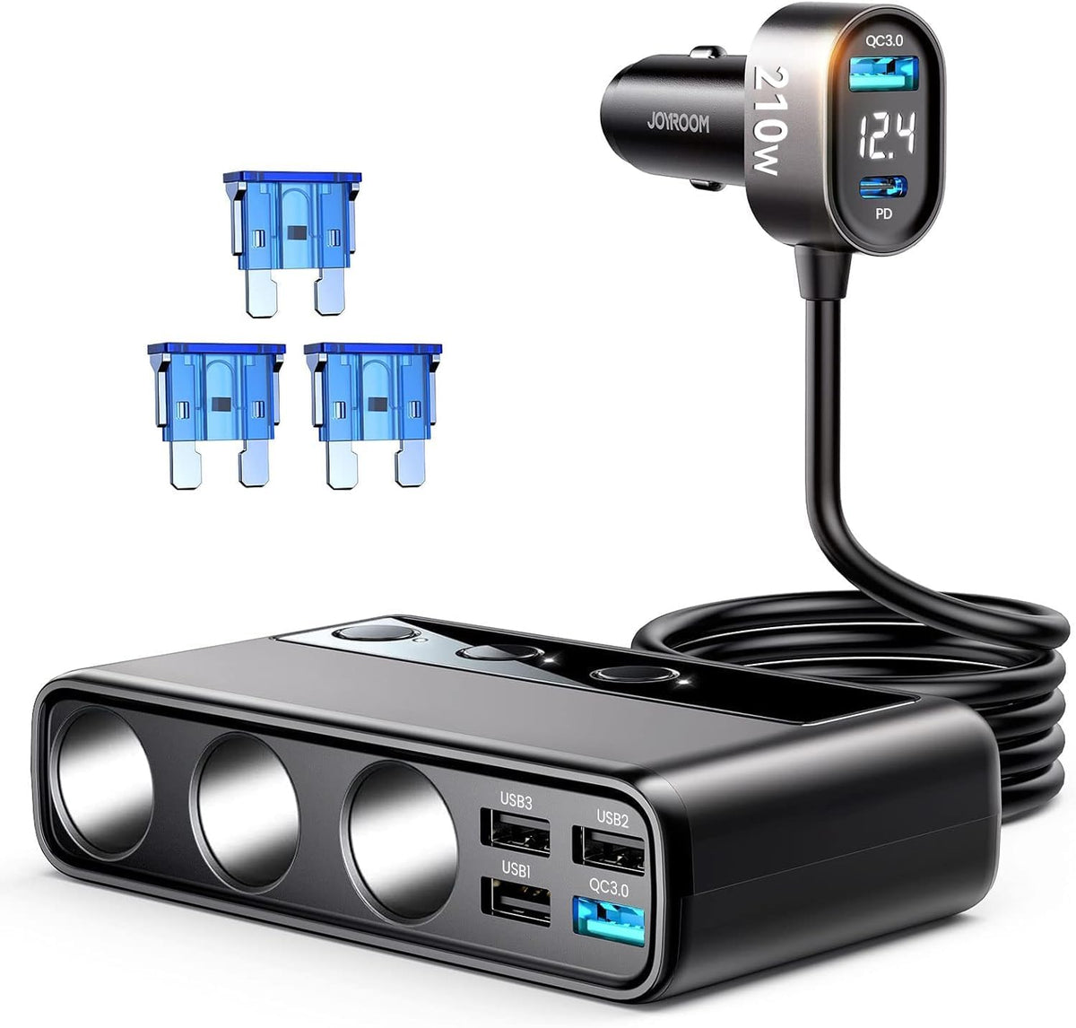 9 in 1 Cigarette Lighter Splitter, 210W Cigarette Lighter Adapter