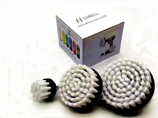 New Quick Change Shaft 3 Pack Soft White Drill Brush Carpet, Upholstery, and Leather Scrub Brushes