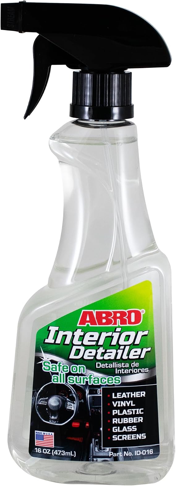 ABRO Interior Detailer 16oz - All-in-One Cleaner for Car Interiors, Dust & Dirt Removal, Ideal Leather, Vinyl, Plastic, 