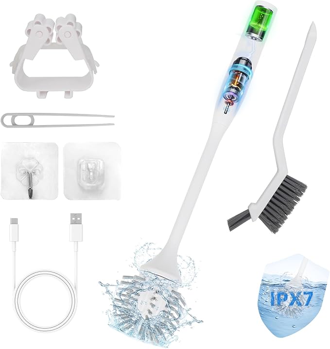 Electric Toilet Brush, Ultra Quiet & Powerful Scrubbing, IPX7 Waterproof Self-Cleaning Brush for Toilet/Bathtub/Grout, Cordless Spin Scrubber with 320RPM Turbo Power - White