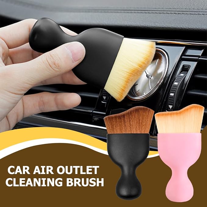 Blilo 2PCS Car Interior Detailing Brush with Dust Cover, Auto Soft Hair Cleaning Brushes, Scratch Free Curved Dirt Collectors, for Dashboard Air Conditioner Vents Leather Computer (White/Black/2PCS)