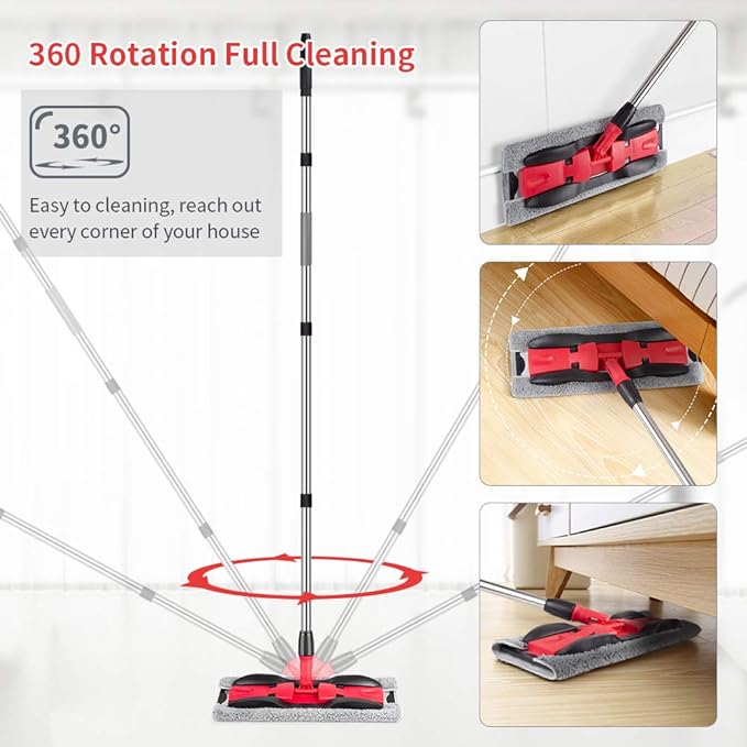 Microfiber Mops for Hardwood Floor Cleaning: MEXERRIS Flat Floor Mop with 4 Washable Pads 59" Adjustable Handle - Dust Dry Mops for Kitchen Bathroom Tile Laminate Wood Vinyl - Home Commercial Mop