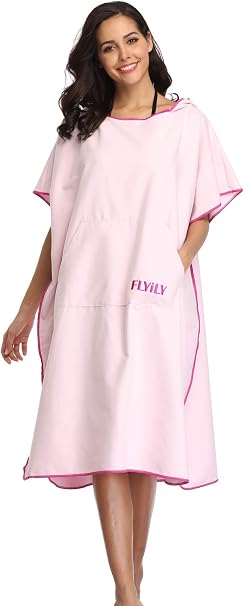 Beach Changing Towel Quick-Dry Surf Poncho Robe with Pocket Hooded Wetsuit Adjustable Sleeves Surfing Swimming Bathing(L