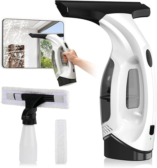 Window Vacuum Squeegee Cordless, 2000Pa Electric Window Cleaner Tool with 2200mAh & 150ml Water Collection Tank, Cleaning Kit Shower Squeegee for Glass Doors, Tiles, Mirrors, Car (White)