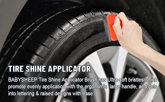 BABYSHEEP Car Tire Shine Applicator,Large Tire Shine Brush - Automotive Tire Dressing Applicator Brush with Storage Stand for Tire Detailing & Car Wash Kit, Black, 3.6 Inch Length -2pcs (Black & Red)