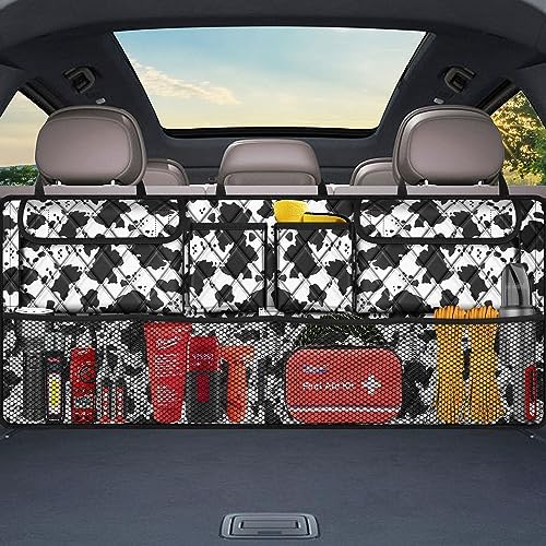 Car Trunk Organizer,Large Capacity Backseat Trunk Organizer(42"*18"),Collapsible Car Storage Bag with 8 Pocekt,SUV/MPV/Truck - Cow print