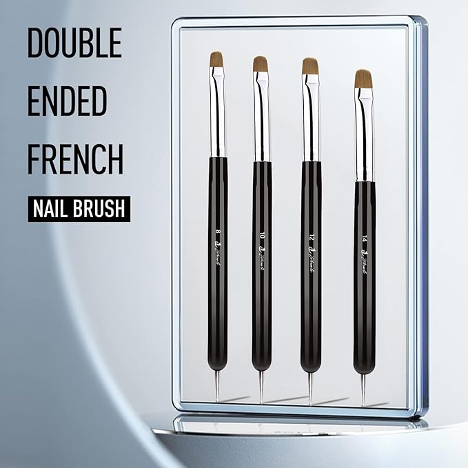French Nail Brush, YIHUALE 2 Way French Gel Acrylic Nail Art Kolinsky Brush With Dotting Tool for Professional Manicure Cuticle Clean Up Nail Art Design- White And Black 8# (16#, Black)