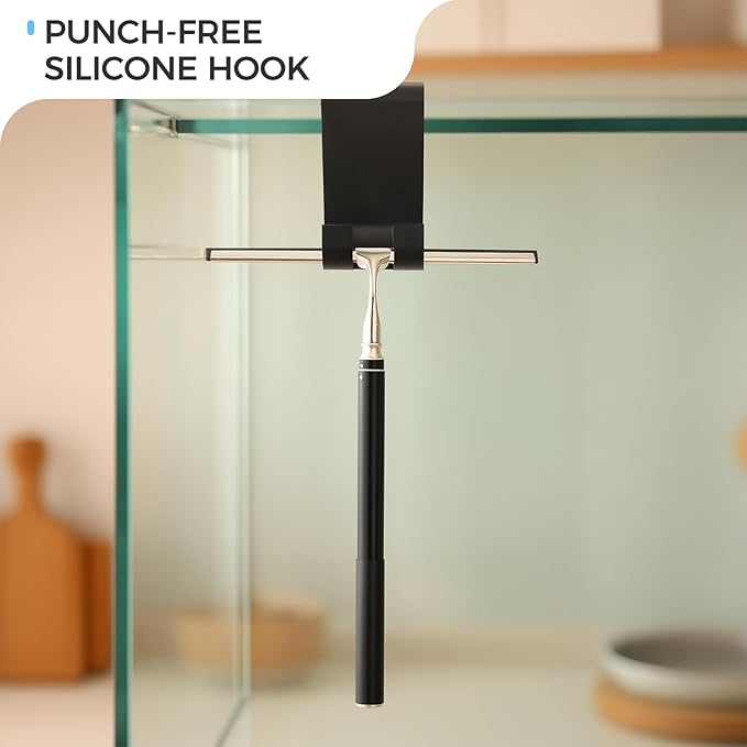 16.7“- 59.5" Long Handle Window Squeegee with Extension Pole, 12.4" Wide Metal Shower Squeegee for Glass Doors, 2-in-1 Squeegee for Home Window Cleaning, Tile Wall, Car (Silver)