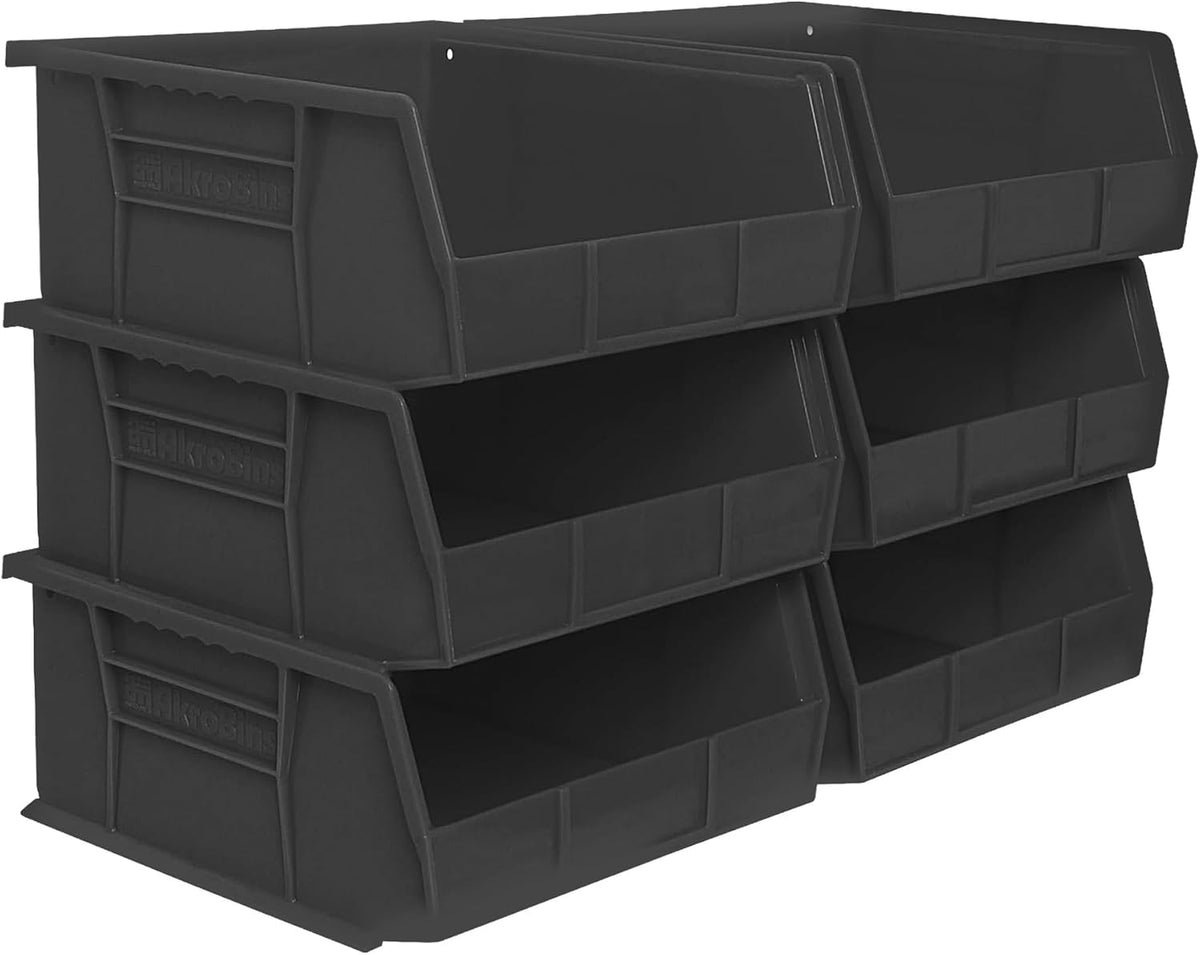 30235 AkroBins Plastic Storage Bins, 11"x11"x5", Black, 6-Pack