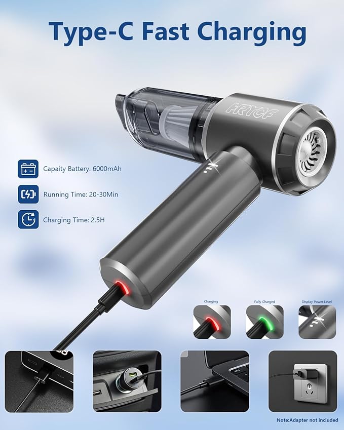 Professional Car Vacuum Cleaner, 20000Pa Powerful Handheld Vacuum for Car Interior Cleaning, Portable Cordless Mini Vacuum with Brushless Motor & Crevice Tool for Car