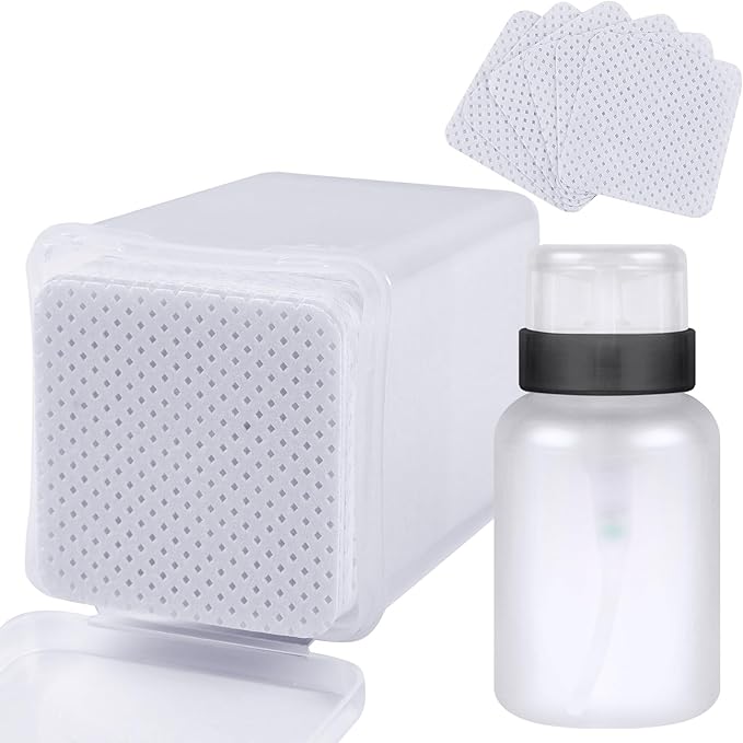 200pcs Nail Cotton Pads, 1 Pull-Off Pump-Style Bottle Suitable for Nail Care Wipes, Nail Cleaning Pads, Mascara Extension Glue Cleaning Wipes, and Nail Care Product Sets (White)