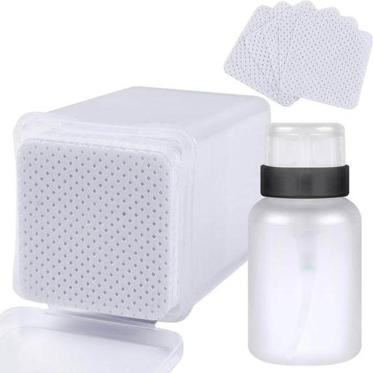 200pcs Nail Cotton Pads, 1 Pull-Off Pump-Style Bottle Suitable for Nail Care Wipes, Nail Cleaning Pads, Mascara Extension Glue Cleaning Wipes, and Nail Care Product Sets (White)