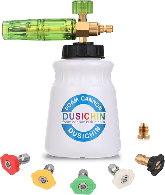 DUSICHIN DUS-007 Snow Foam Lance Foam Cannon Adjustable Jet Wash, Quick Release 1/4" Fitting 5 Pressure Washer Nozzles f